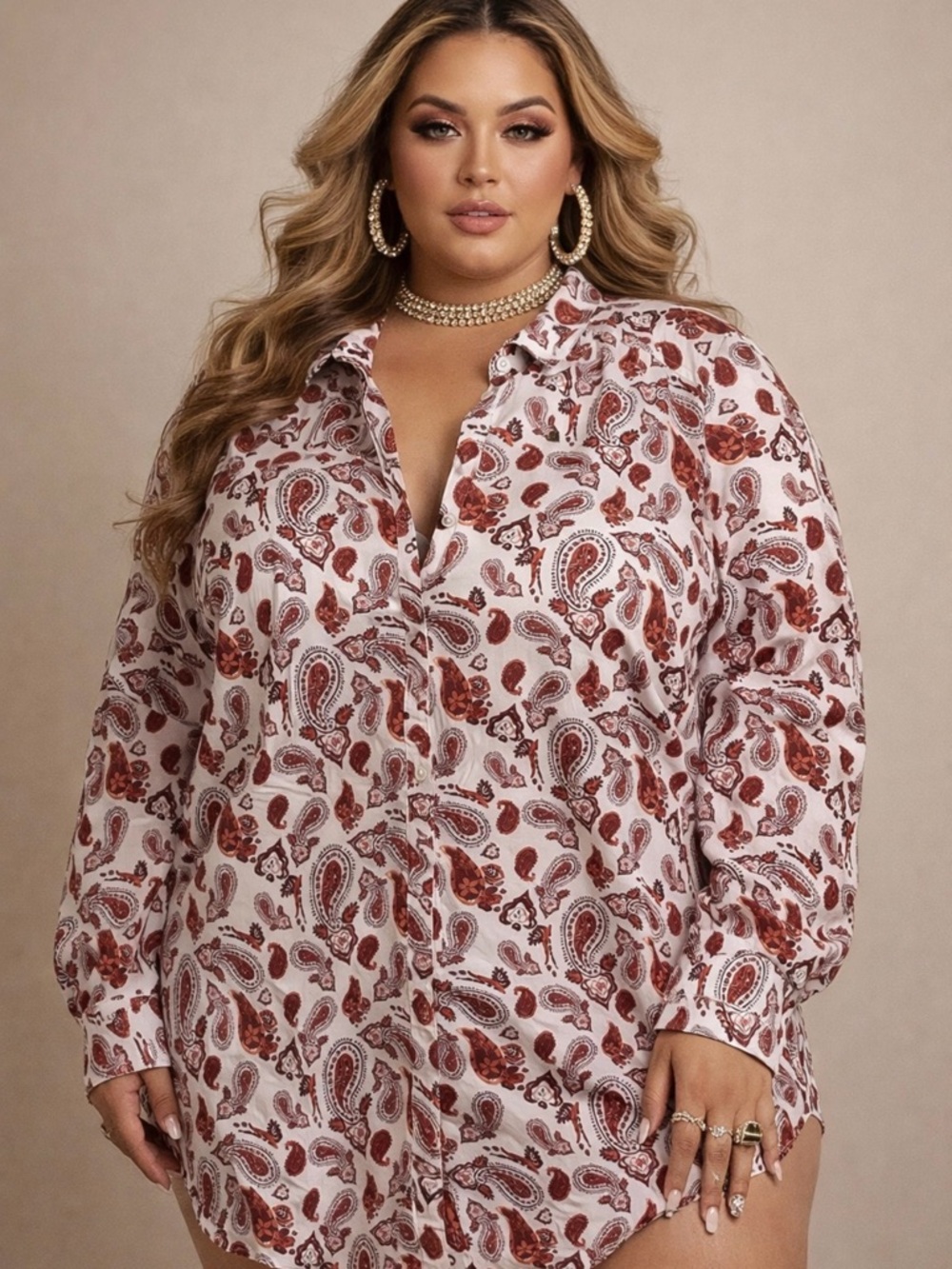 ROAMAN’S Plus Size 22W Women Button Down Shirt Paisley Long Sleeves Cotton Blend